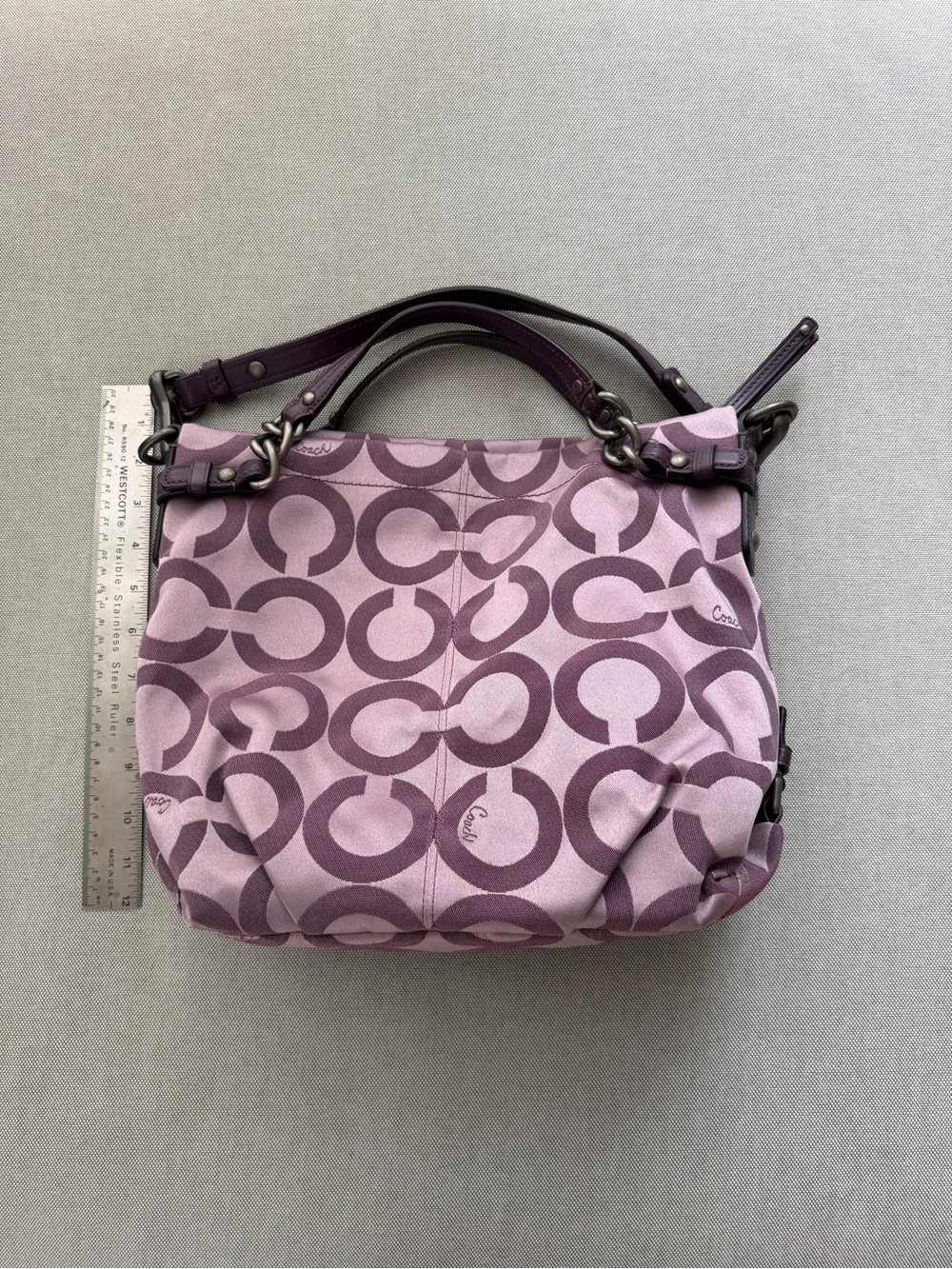 Coach Lilac Signature Canvas Shoulder Bag with Plum Trim